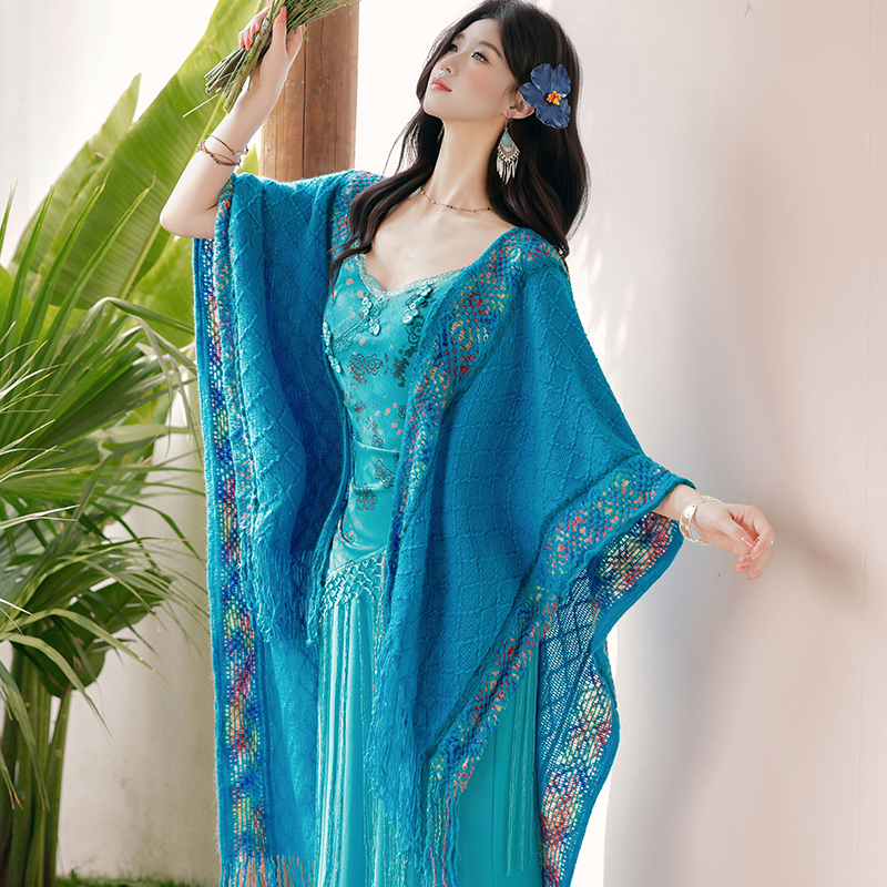 Blue Sleeveless Long Cami Dress Set for Beach Vacation - Image 3