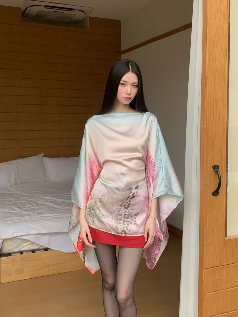 Leopard Print Satin Chiffon Shawl Long Tie Top