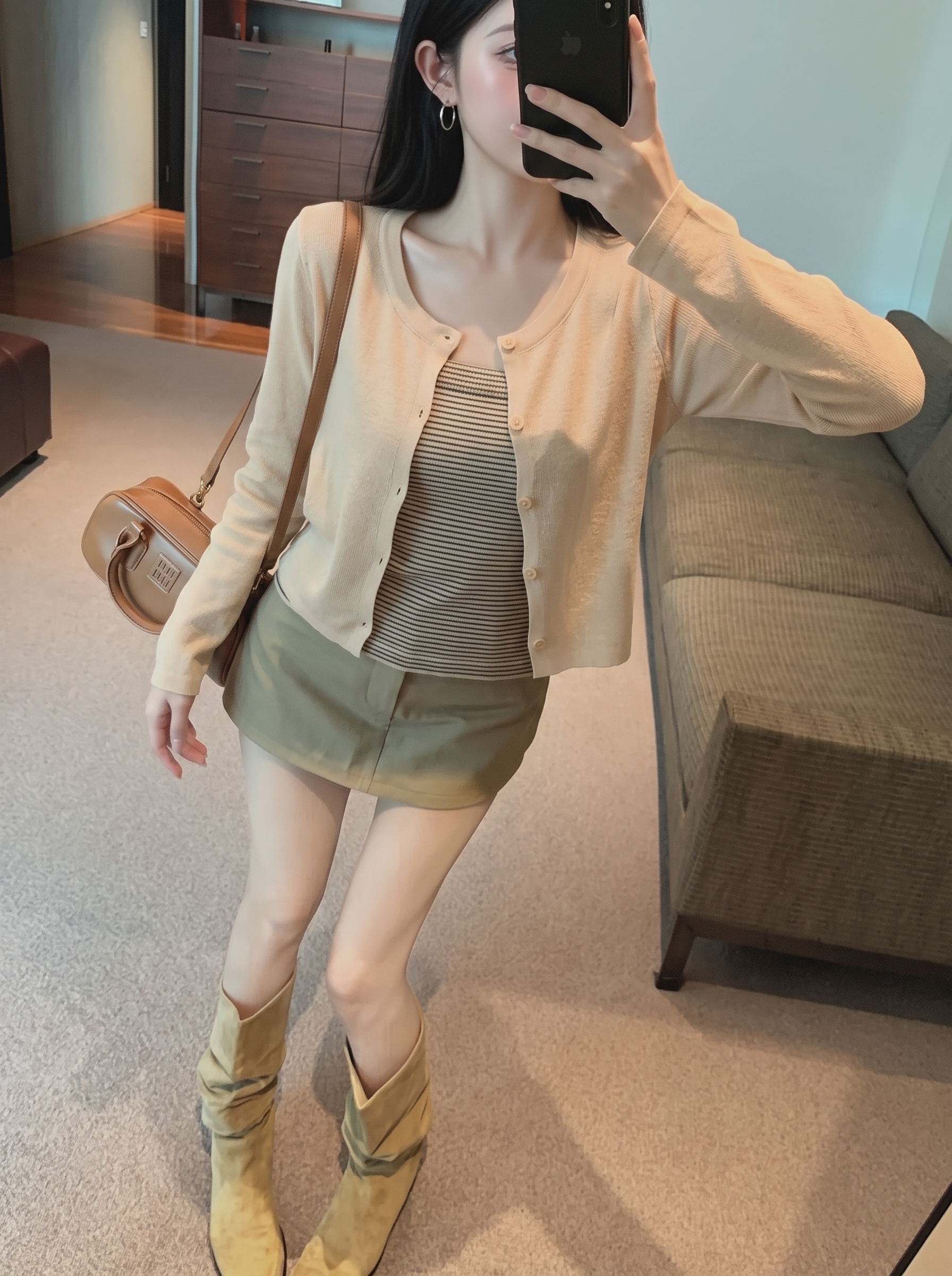 Women's Retro Color Block Striped Knit Tube Top Cardigan Set with Three Quarter Sleeves for Fall Relaxed Elegant Look - Image 3