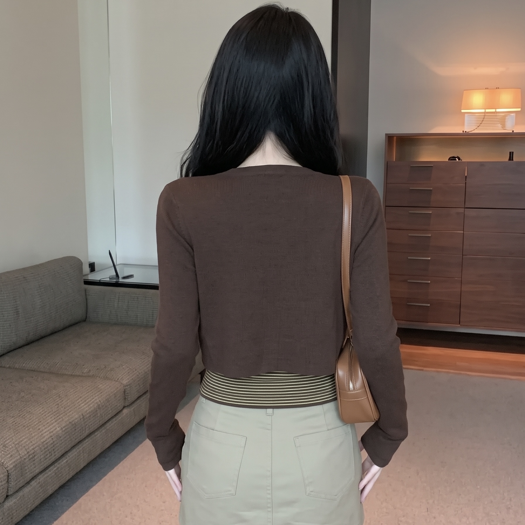 Women's Retro Color Block Striped Knit Tube Top Cardigan Set with Three Quarter Sleeves for Fall Relaxed Elegant Look - Image 5
