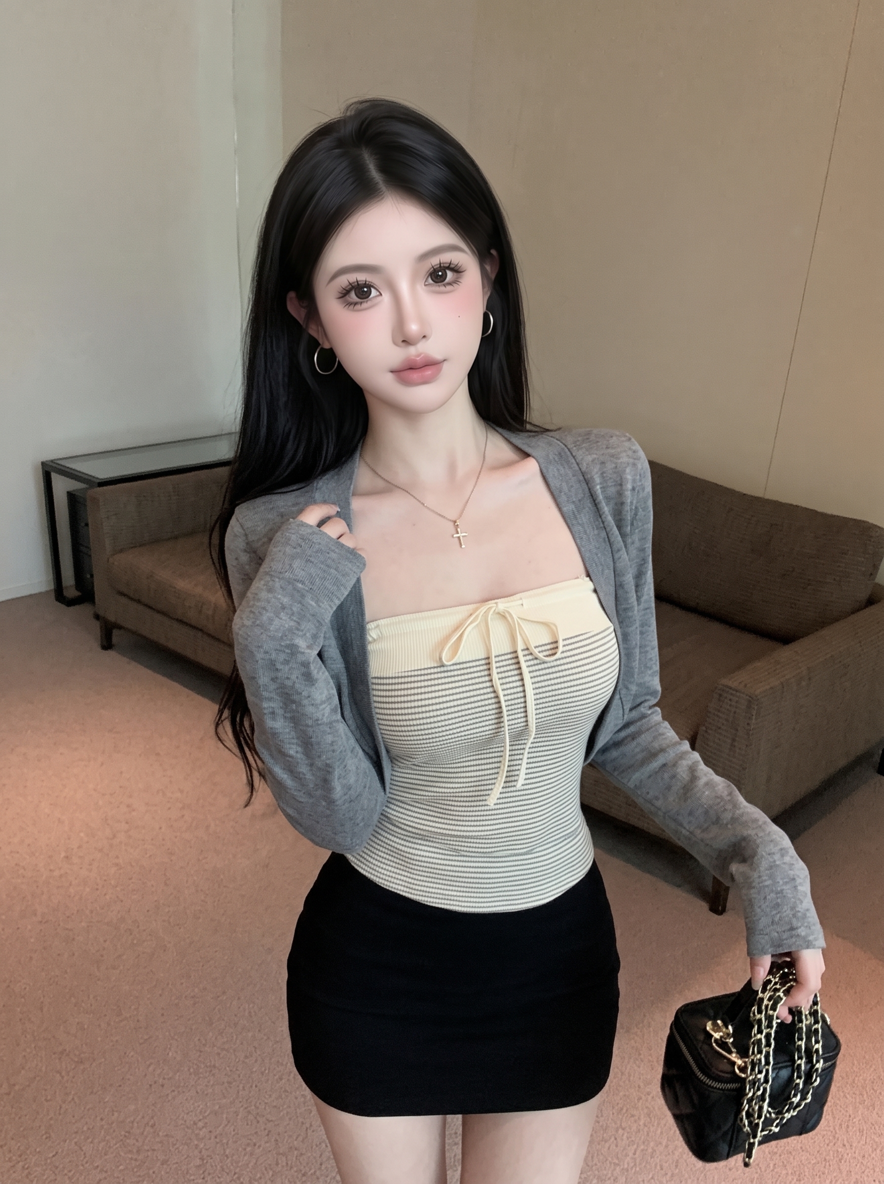 Women’s Striped Off-Shoulder Two-Piece Knit Top Early Autumn Long Sleeve
